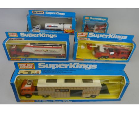 Matchbox - Five various Superkings die-cast vehicles comprising; K-3 Grain Transporter, K-39 Snorkel Fire Engine, K-103 Tanke