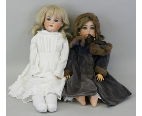 An Armand Marseille doll, No. 370, marked 'AM 2½ DEP', 56cm tall, with blue closing eyes, open mouth and blonde hair, togethe