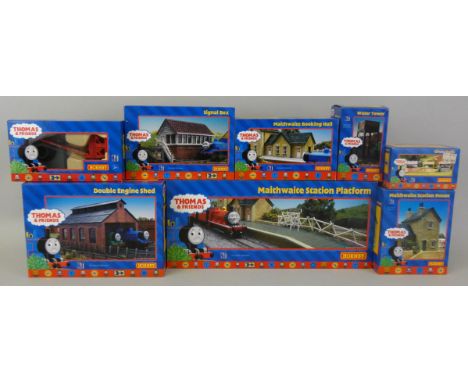 Hornby 'OO' gauge - A quantity of 'Thomas and Friends' accessories comprising; R9218 Maithwaite Station, R9244 circus stalls,