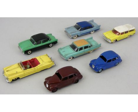 Dinky - Seven unboxed die-cast vehicles comprising; No. 131 Cadillac Eldorado, No. 152/40D Austin Devon (x2), No. 165 Humber 