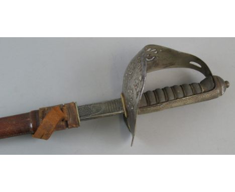 A George V Infantry Officers sword, the pierced guard with GR cypher and wire bound fish skin grip by Flights Limited of Lond