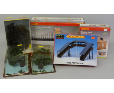 Hornby 'OO' gauge - Three Hornby railway boxed accessories comprising; R481 'Town &amp; Country' Footbridge model constructio