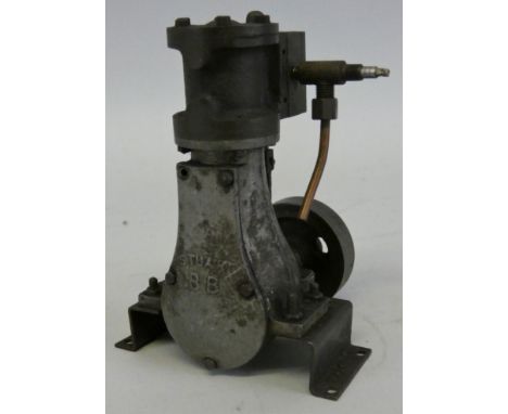 A model of a Stuart Turner BB vertical live steam stationary engine, the single cylinder with metal cladding, eccentric drive