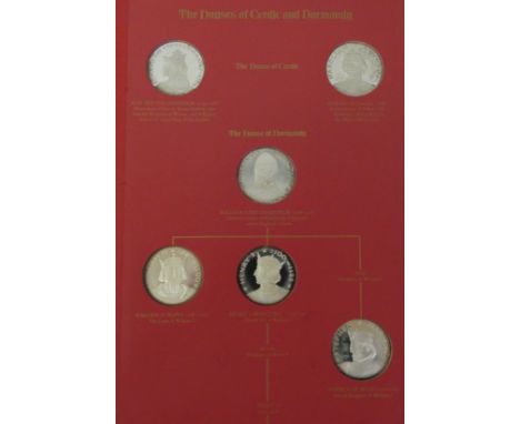 The King and Queens of England sterling silver proof set, in genealogical and historical sequence, showing the relationships 