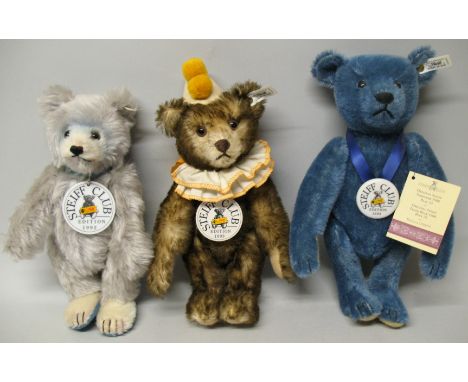 Three Steiff Limited Edition Club Edition teddy bears, comprising 1992 Baby, No. 2582, 30cm high; 1993, Clown, No. 7402, 33cm