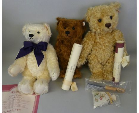 Three Steiff limited edition teddy bears for Hamley's of London; "Jeremy", 1999, No. 00493, EAN 652868, 28cm tall, reddish br