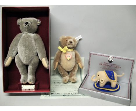 A Steiff Limited Edition Teddy Bear 1955 with neck mechanism, No. 2313/4000, 25cm high, boxed with certificate, a Steiff 1902