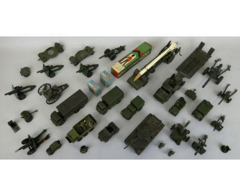 Various Makers - A large quantity of military die-cast models comprising; Dinky 25 PR Gun, Missile Launching Platform, Stalwa