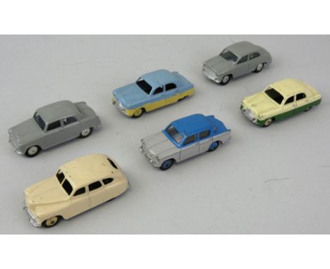 Dinky/Corgi - Six vintage unboxed and playworn die-cast vehicles comprising; Dinky No. 153 Vanguard, No. 162 Ford Zephyr (x2)