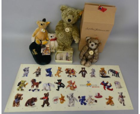 Five Steiff limited edition bears; "Fruities" pear bear, 2002, EAN 028021, Club Gift "Polar Bear", 2006, 10cm tall, boxed wit