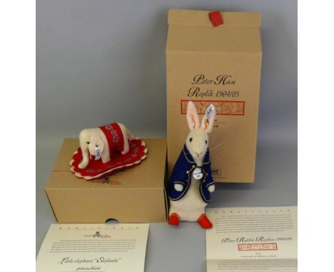 Two Steiff limited edition stuffed teddies; "Peter Rabbit" hare replica 1904/05, 2002, No. 02242, EAN 402180, 22cm tall, whit
