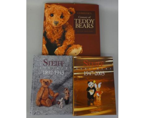 Three collectors books on teddy bears; Christies Century of Teddy Bears, published 2002, Steiff Sortiment 1982-1943, publishe