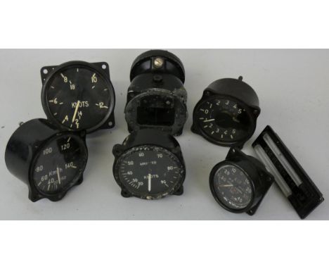 Six various aircraft instruments, principally for gliders, including a Bendix Aviation magnetic compass, two Air Ministry air