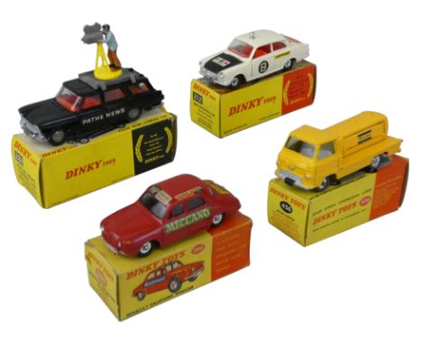 Dinky - Four die-cast models comprising; No. 212 Ford Cortina Rally Car, No. 268 Renault Dauphine Minicab, No. 281 Pathe News