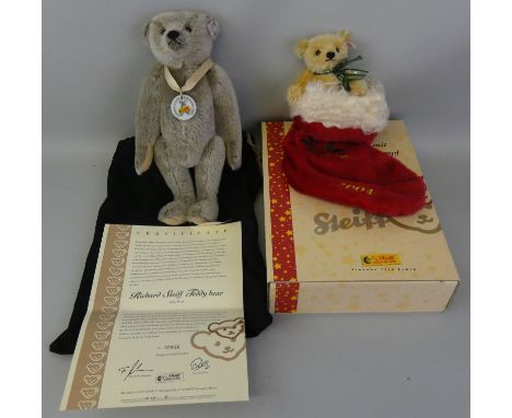 Two Steiff limited edition teddy bears; "Richard Bear", 2005, No. 02836, EAN 420467, 30cm tall, grey mohair and "Christmas Be