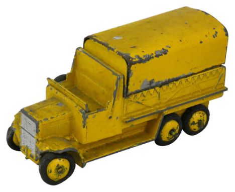 Dinky - No. 151B six-wheeled covered military transport wagon, in rare yellow.