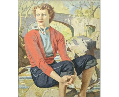 Veronica Burleigh (British, 1909-1999), self-portrait, oil on canvas, signed lower right, H.76.5cm W.63.5cm