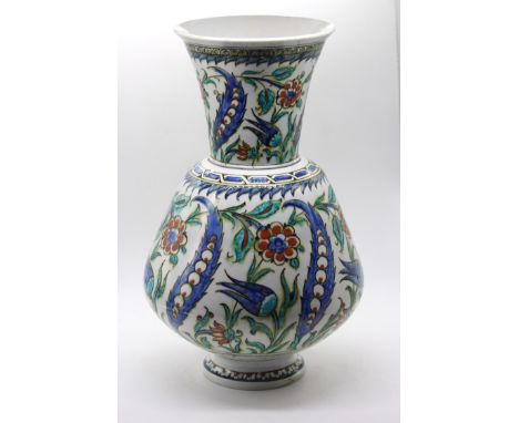 A fine 19th century French Samson Iznik style mosque lamp shaped vase, H.31.5cm