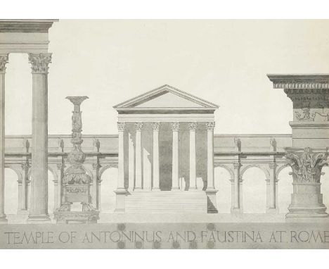 Temple of Antonius and Faustina in Rome 20th Century Architectural Study Watercolour and graphite, 47cm x 68cm, 64cm x 84cm f