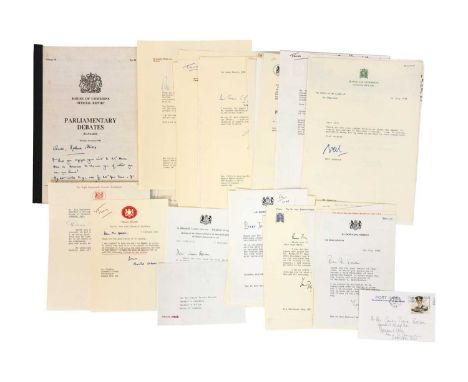 (Signed)Houses of Parliament letters and signatures Including Margaret Thatcher, Enoch Powell, John Profumo, Neil Kinnock  Th