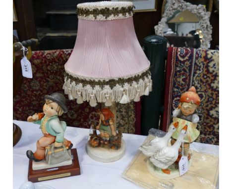Hummel limited edition Goose Girl figure, Merry Wanderer figure (AF) and Hummel lamp base