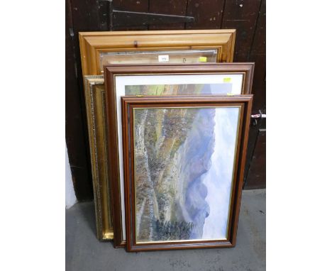 Edward Airey Lake District oil painting, Lake District print, Buttermere print, pine rectangular bevelled edge mirror, +/- 90