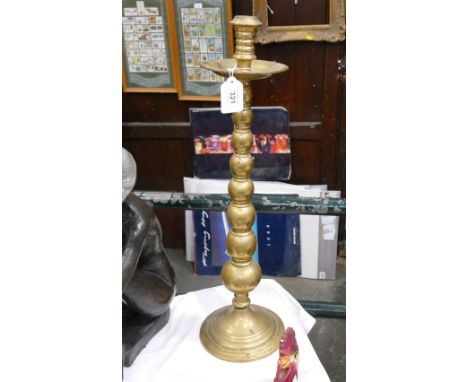 Brass bobbin candlestick, 54 cm high