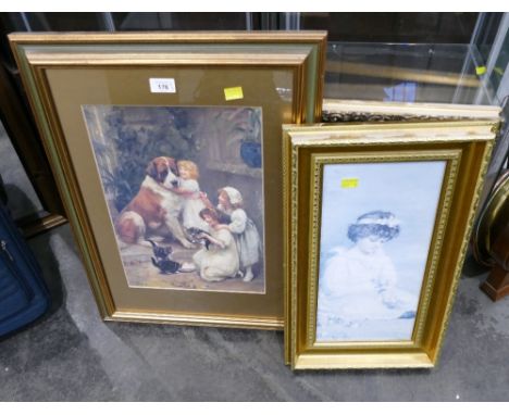 Three decorative portrait pictures in gilt frames