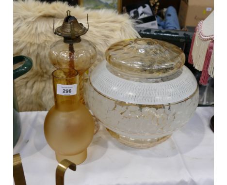 Glass oil lamp base with chimney and shade