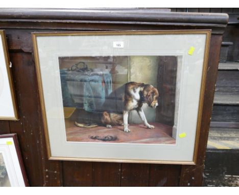 After Landseer, dog print, framed and mounted +/- 65 cm x 54 cm