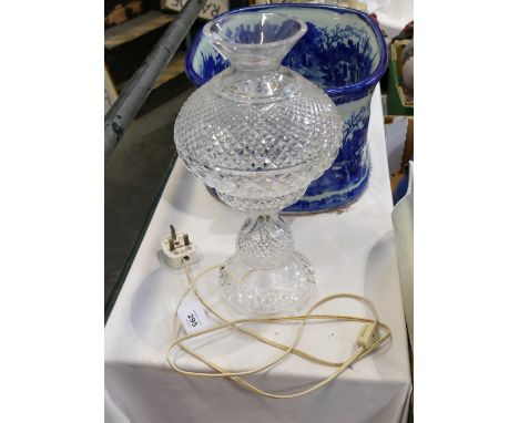 Cut glass lamp base, wired for electricity