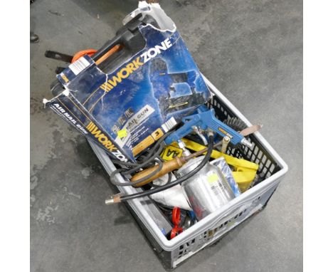 Box of tools, WorkZone nail gun etc
