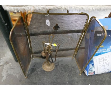 Brass folding firescreen and fireside accessories