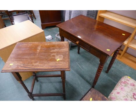 Victorian mahogany hall table with bobbin turned legs and oak occasional table