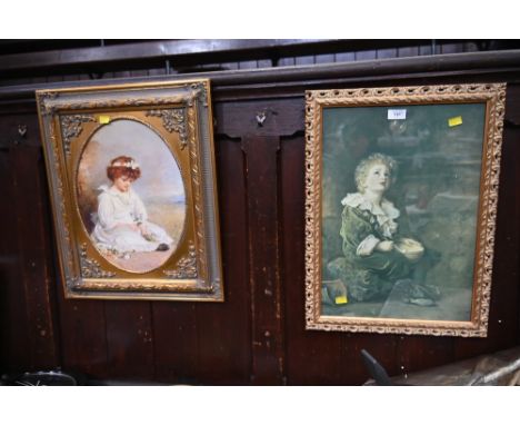 Two vintage portrait prints of children in gilt frames