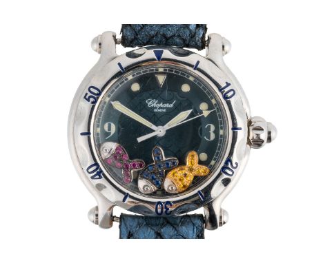 A CHOPARD HAPPY SPORT FISH WATCHWith signed blue fish dial, with Arabic numerals at 3, 6 and 9, with date aperture, with thre