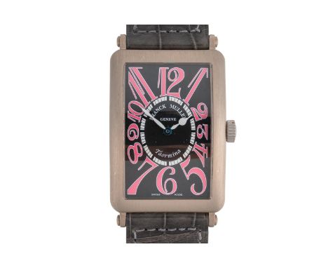 A FRANCK MULLER 18CT GOLD LONG ISLAND TAORMINA WATCHWith 18ct brushed white gold 30 x 43mm rectangular case, signed black dia