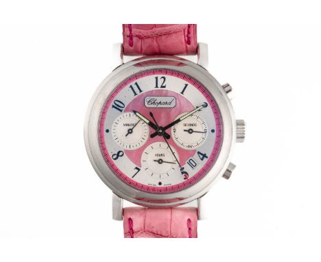 CHOPARD ELTON JOHN LIMITED EDITION REF 8331 WATCHWith stainless steel 39mm case, signed pink mother of pearl dial with Arabic