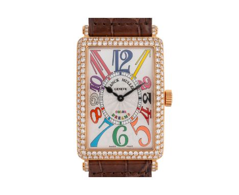 A FRANCK MULLER 18CT GOLD LONG ISLAND COLOUR DREAMS WATCHWith 18ct rose gold 30 x 43mm rectangular case set with two rows of 