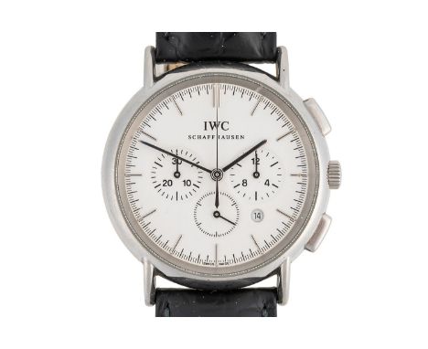 AN IWC PORTOFINO CHRONOGRAPH REF 3724 WATCHThe signed white dial with baton hour markers, three subsidiary dials for continuo