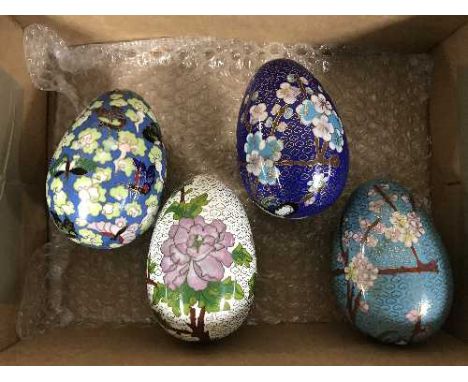 A group of four Chinese cloisonne enamel eggs, height 11.5cm