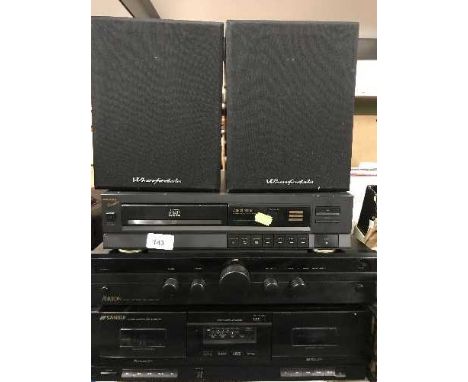 A Bush CD player, Ariston amplifier, double cassette deck and pair of Wharfedale speakers 