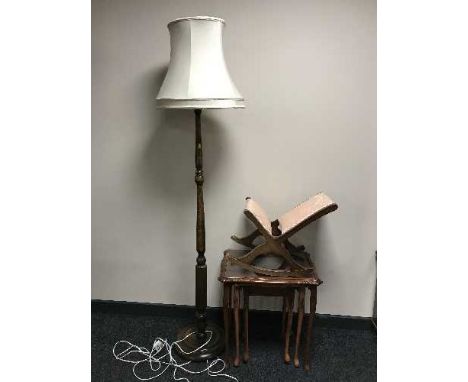 A nest of three tables, standard lamp and gout stool 