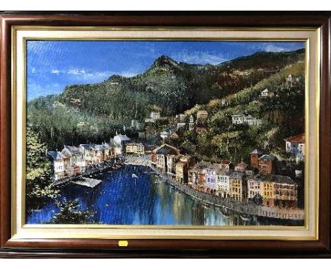 Dallas K Taylor : Continental harbour scene, oil on board, signed, together with a photograph depicting the scene to which th