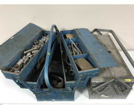 Two metal concertina tools boxes of hand tools 