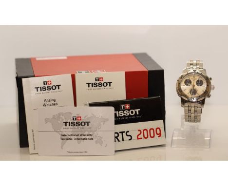 Tissot PRS200 Chronograph 4 Jewel Calibre G10-211 Quartz Movement. Water resistant to 200M, Rotating Bezel. Full box and pape
