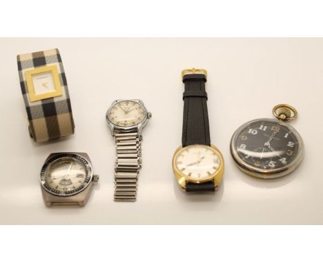 For Spares or Repair. Burberry 14200L, Timex Electronic, Jaeger LeCoultre Military Issue Pocket Watch, Miramar Geneve and New