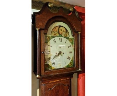 19th century oak longcase clock with painted moonphase. All clocks &amp; barometers are offered for sale as seen, Stag Auctio