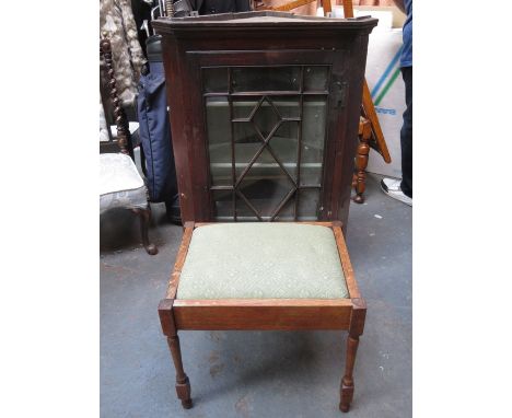 GLAZED CORNER CUPBOARD AND PIANO STOOL PLUS FOLDING TABLE