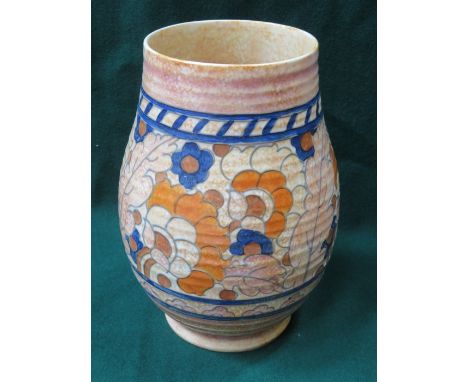 CROWN DUCAL GLAZED CERAMIC VASE SIGNED BY CHARLOTTE RHEAD, APPROXIMATELY 23cm HIGH, PLUS MYOTT & SON CERAMIC JUG 